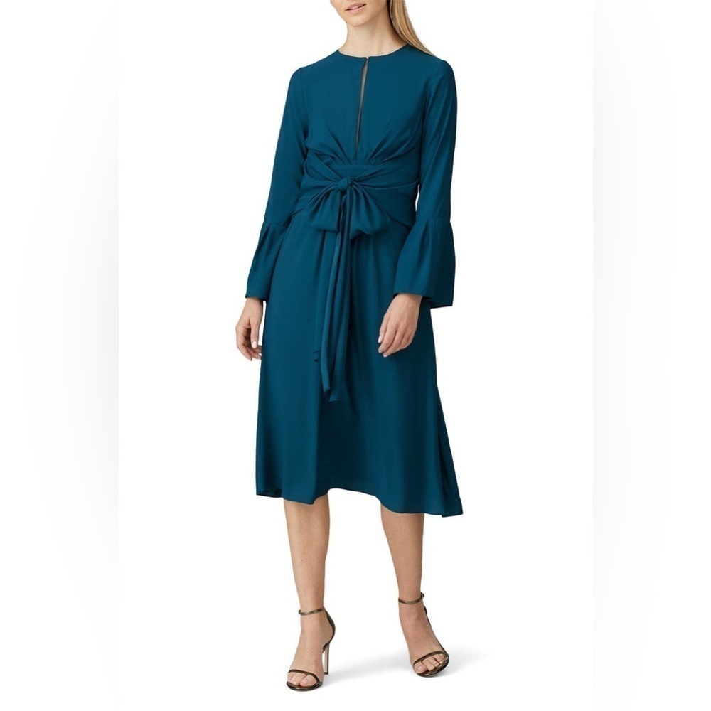 Tome Teal Tie Waist Keyhole Midi Dress Size 2